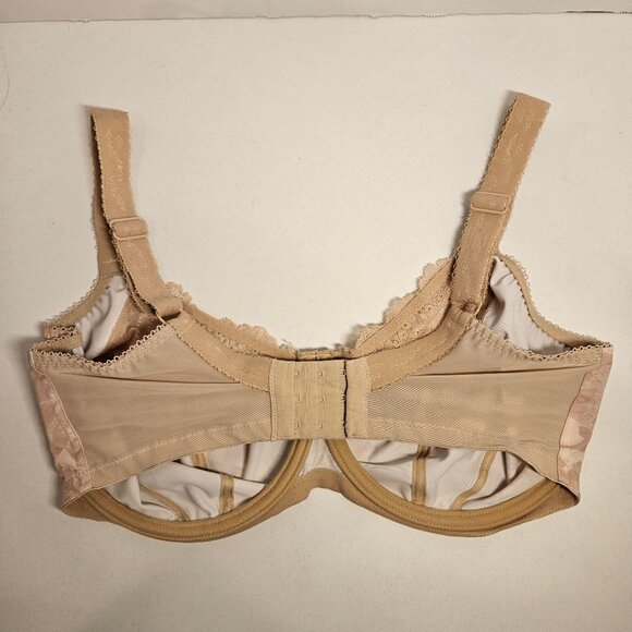 Elomi Bra Womens 32k Tan Pink Green Floral Lacy Underwires adjustable no padding - Picture 2 of 8